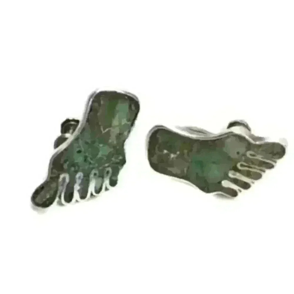 Feet FOOT Fetish Sterling Silver & Turquoise Earrings Taxco Mexico 925 Screw